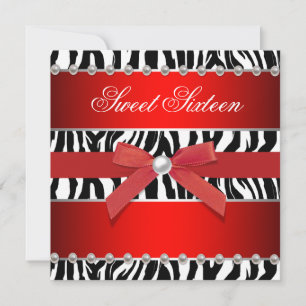 Invitation Red Zebra Sweet 16 Anniversaire