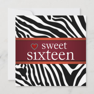 Invitation Red Zebra Sweet sixteen fête d'anniversaire