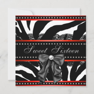 Invitation Red Zebra Sweet sixteen fête d'anniversaire