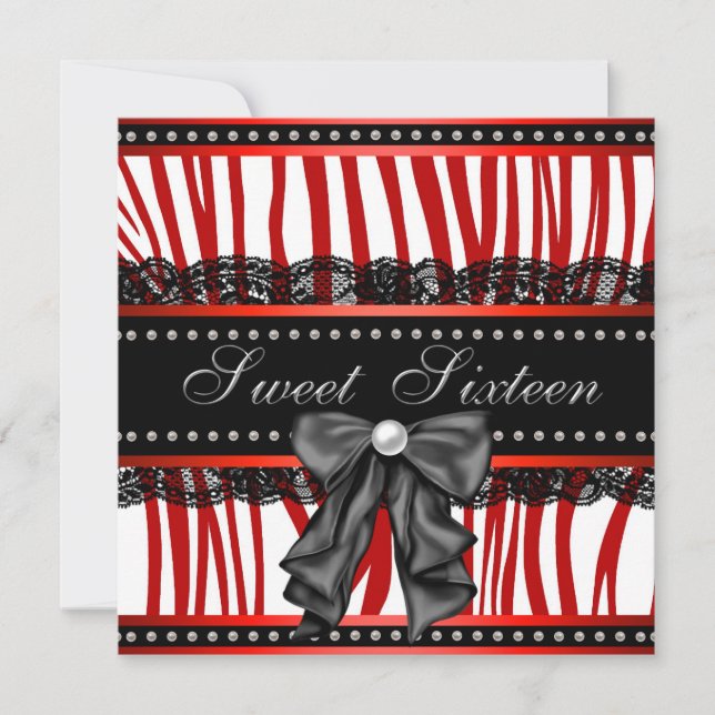 Invitation Red Zebra Sweet sixteen fête d'anniversaire (Devant)