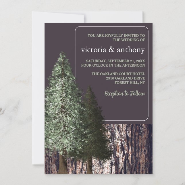 Invitation Redwoods & Bark, Mariage rustique (Devant)