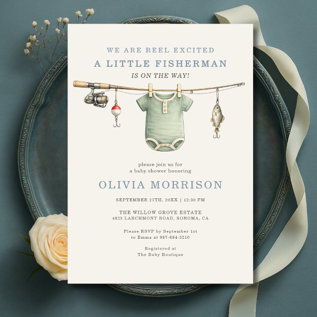 Invitation Reel Excited Fishing Clothesline Baby Shower (Créateur téléchargé)