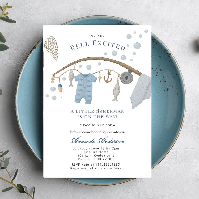 Invitation Reel Excited Little Fisherman Fishing Baby Shower (Créateur téléchargé)