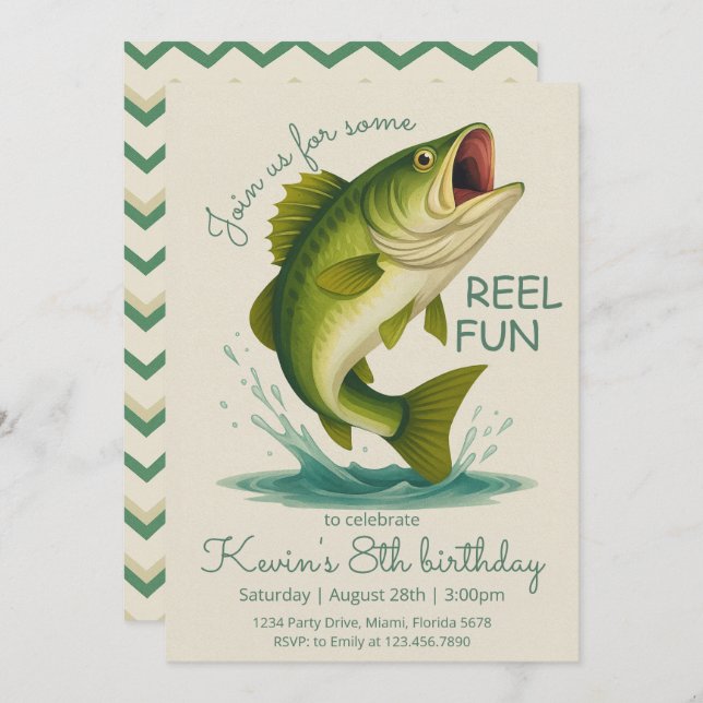 Invitation Reel in the Fun Fishing Birthday (Devant / Derrière)