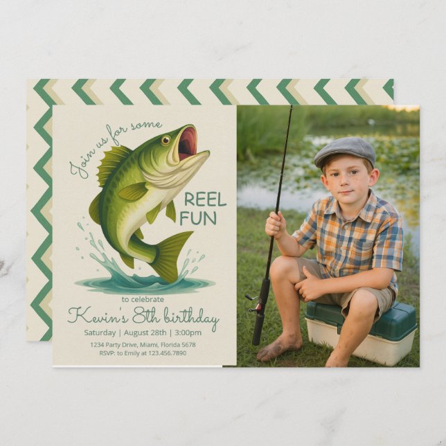 Invitation Reel in the Fun Fishing Birthday Photo (Devant / Derrière)