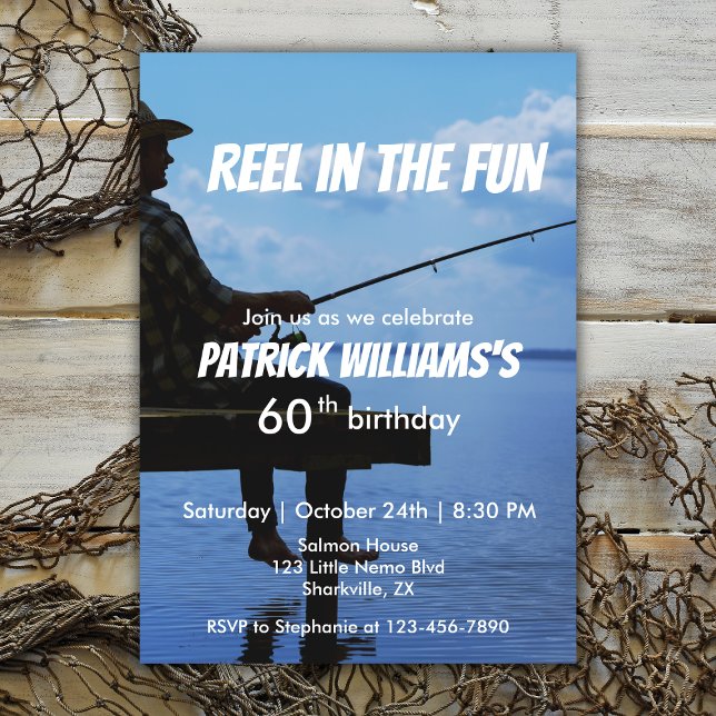 Invitation Reel in the Fun Sunset Fisherman 60e anniversaire (Créateur téléchargé)