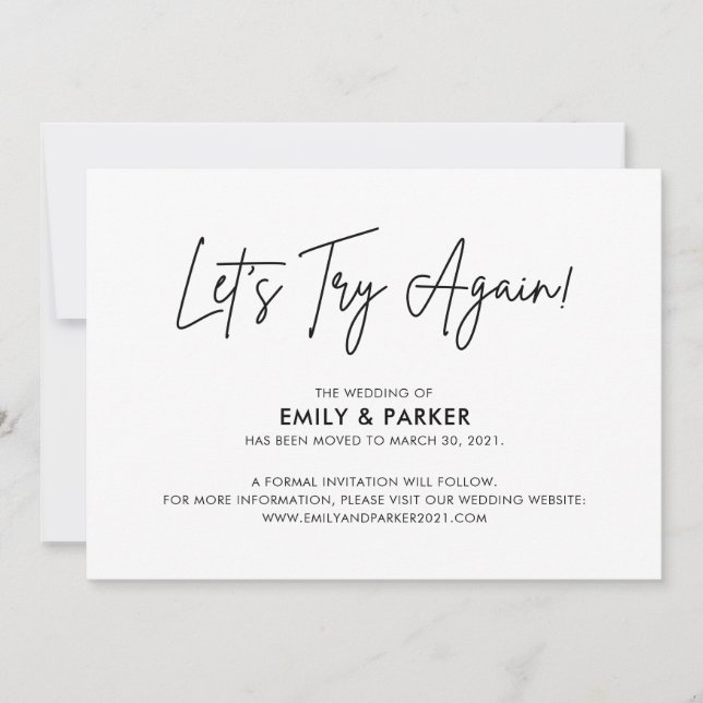 Invitation Réessayons Annonce de report de mariage (Devant)