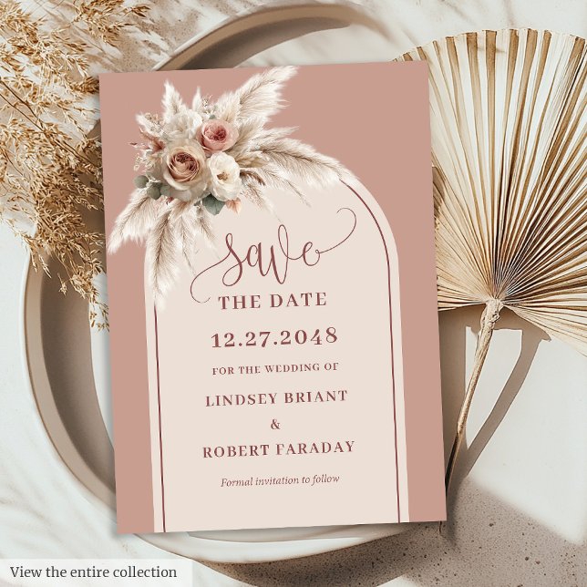 Invitation Refined Boho Dusty Pink Floral Save the Date Card (Refined Boho Dusty Pink Floral Save the Date Card)