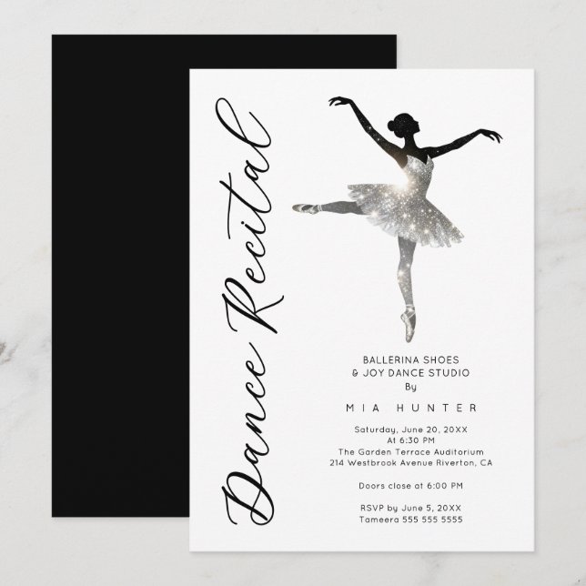 Invitation Refined Silver Sparkle Ballet Recital TMF26 (Devant / Derrière)