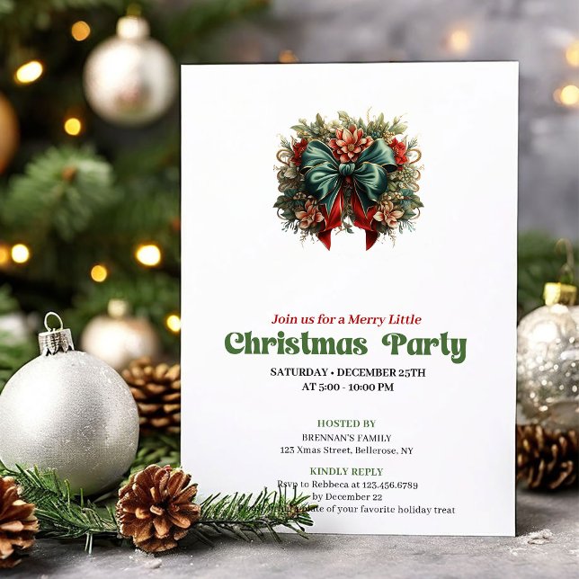 Invitation Refined Victorian Christmas bow party invite (Refined Victorian Christmas angel party invite

)