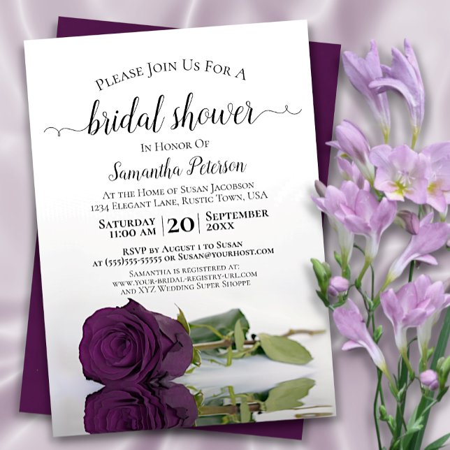 Invitation Reflecting Plum Purple Rose Elegant Bridal Shower (Créateur téléchargé)