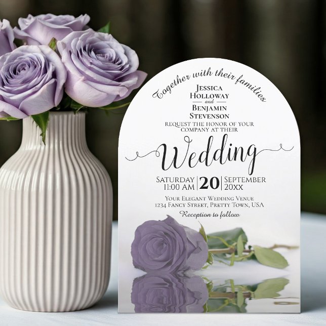 Invitation Reflet Dusty Purple Rose Elegant Arch Mariage (With Arch Cut)