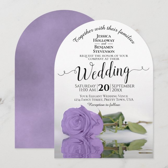 Invitation Reflet Lavande violet Rose Élégant mariage (Devant / Derrière)