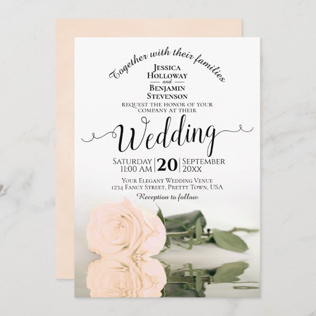 Invitation Reflet Pale Blush Peach Rose Mariage élégant (Devant / Derrière)