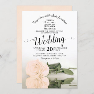 Invitation Reflet Pale Blush Peach Rose Mariage élégant