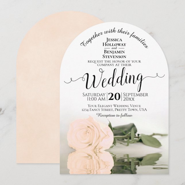 Invitation Reflet Pale Blush Peach Rose Mariage élégant (Devant / Derrière)