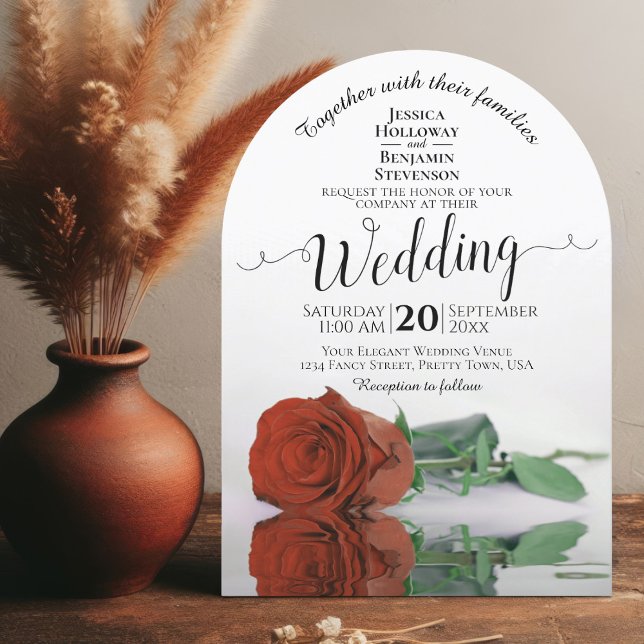 Invitation Reflet rouille Orange Rose Élégant Mariage d'arc (With Arch Cut)