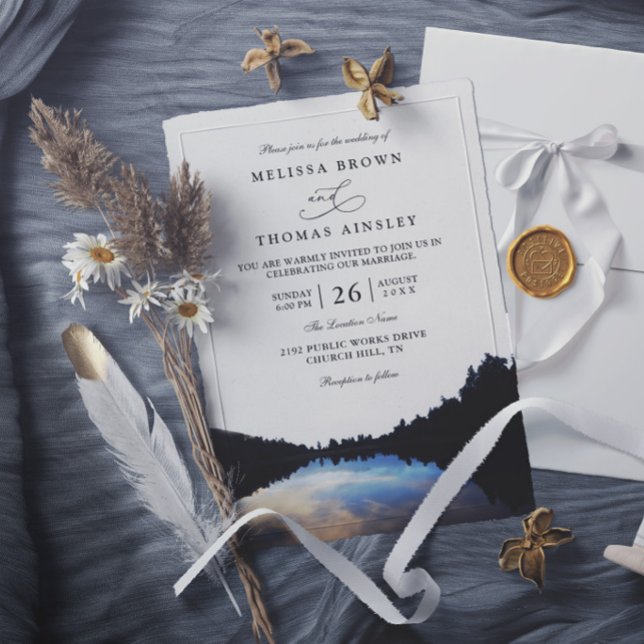 Invitation Reflets de lac rustique Mariage élégant au bord du (Créateur téléchargé)