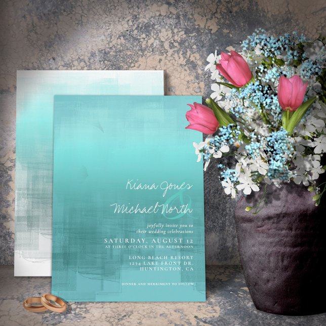 Invitation Réflexions aquarelle Mariage Turquoise ID774 (Créateur téléchargé)