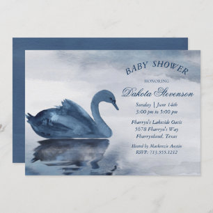 Invitation Réflexions des lacs   Dusty Blue Swan Baby shower