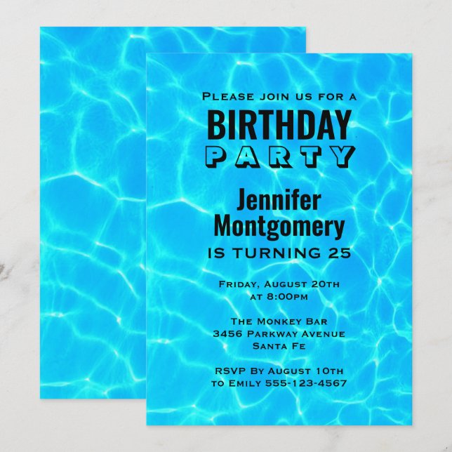 Invitation Réflexions sur l'eau de la piscine bleu chatoyante (Devant / Derrière)