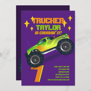 Invitation REFROIDISSEMENT Monster Truck Neon Anniversaire Fê