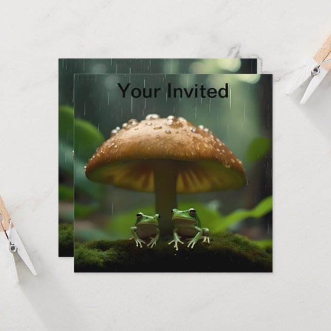 Invitation Refuge Rainy Day : Frogs Shelter Sous Champignons (Devant/Arrière en situation)