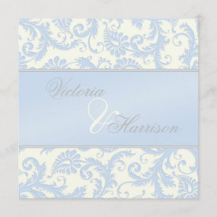 Invitation Regal Blue et Ivory Mariage damassé
