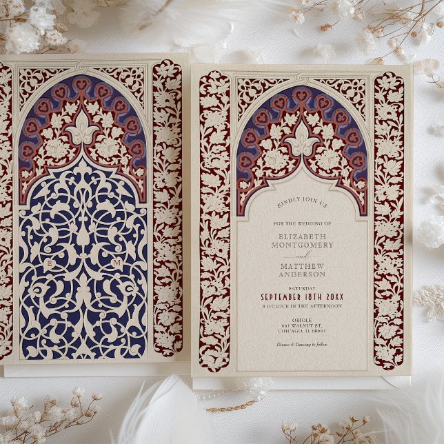 Invitation Regal Burgundy & Navy Mariage dentelle (Créateur téléchargé)