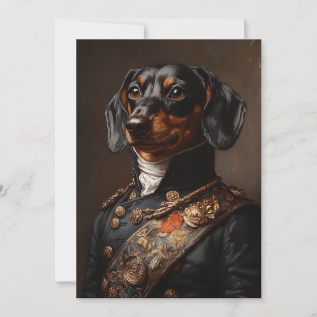 Invitation Regal Dachshund en uniforme militaire napoléonien (Devant)