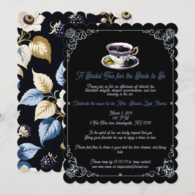 Invitation Regal Elegance Blackberry & Blooms Fête des mariée (Devant / Derrière)