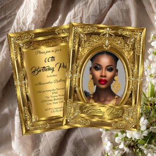 Invitation Regal Elegant Photo Anniversaire Party Gold Gems