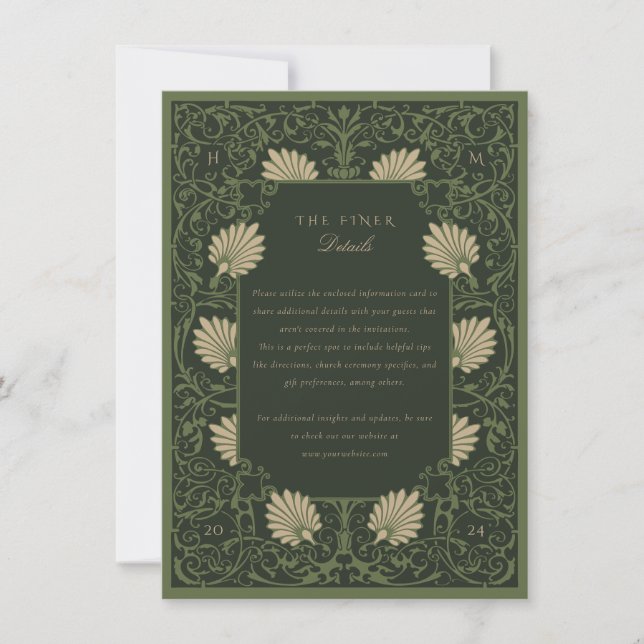 Invitation Regal Emerald Green Antique Gold Détails Baroque (Devant)