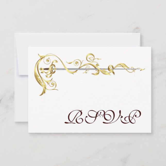 Invitation Regal Gold Scroll Ribbon Sword RSVP (Devant)