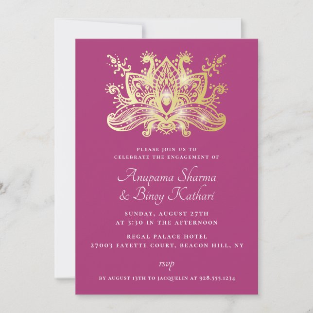 Invitation Regal Golden Indian Engagement Party (Devant)
