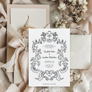 Invitation Regal noir et blanc   Baroque Frame Mariage