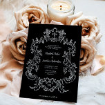 Invitation Regal noir | Vintage Baroque Frame Mariage<br><div class="desc">Cette faire-part de mariage élégante et luxueuse dispose d'un cadre d'art vintage avec un style baroque orné. L'illustration blanche sur un arrière - plan noir foncé est également parfaite pour un mariage de style gothique. La calligraphie de script moderne et le texte classique, ainsi que vos initiales ou monogrammes, en...</div>
