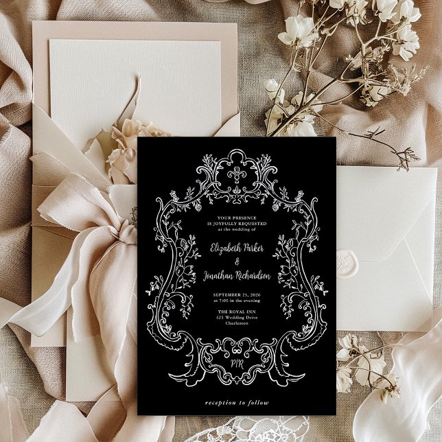 Invitation Regal noir | Vintage Baroque Frame Mariage (Créateur téléchargé)