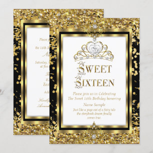 Invitation Regal Princess Sweet 16 Gold Black White Party