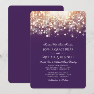 Invitation Regal Purple et Gold Bokeh lumières