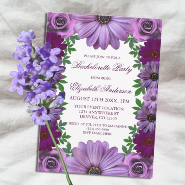 Invitation Regal Purple Floral Bachelorette Party (Créateur téléchargé)
