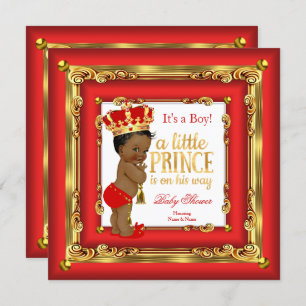 Invitation Regal Red Gold Prince Baby shower Ethnic Boy
