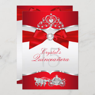 Invitation Regal Rouge Argent Tiara Pearl Bow Quinceanera