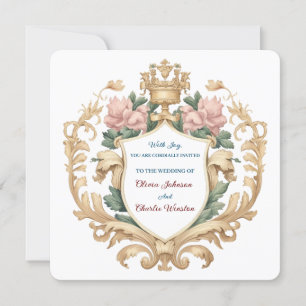 Invitation Regal Royal Crest Floral Wedding Elegant Romantic