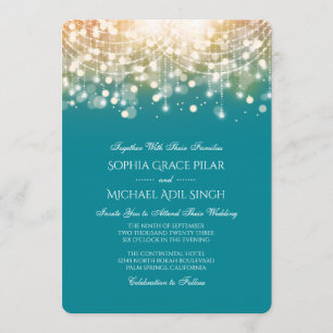 Invitation Regal Turquoise et Gold Bokeh