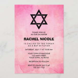 Invitation Regard assez rose d'aquarelle avec le bat mitzvah
