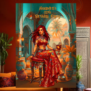 Invitation Regard d'anniversaire exotique sarcelle or orange