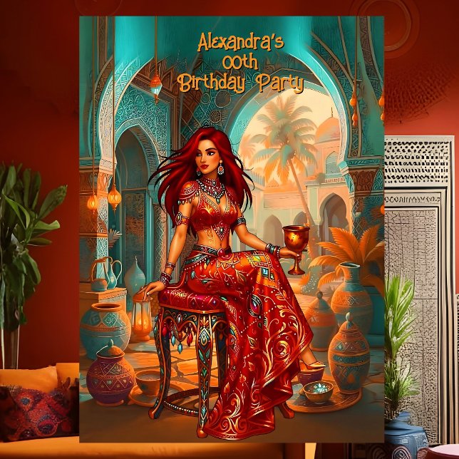 Invitation Regard d'anniversaire exotique sarcelle or orange  (Créateur téléchargé)