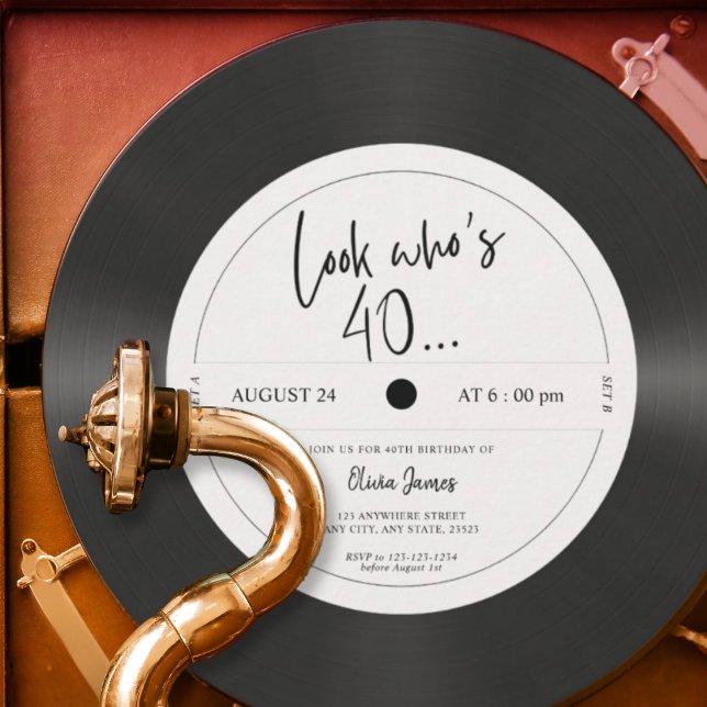 Invitation Regard rétro vinyle qui a 40 ans, 40e anniversaire (Créateur téléchargé)