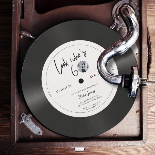 Invitation Regard rétro vinyle qui a 60 ans, 60e anniversaire (Créateur téléchargé)